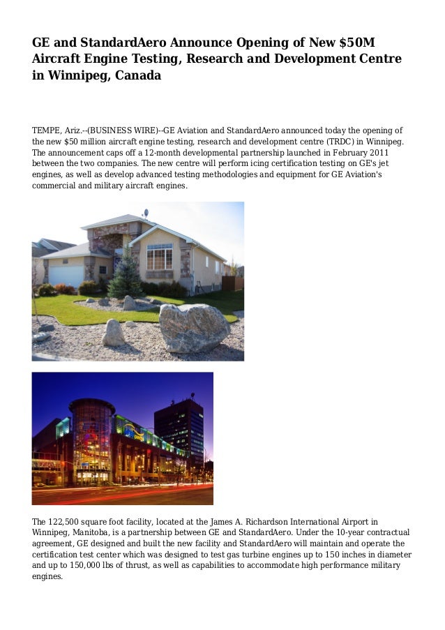 GE and StandardAero Announce Opening of New 50M Aircraft Engine