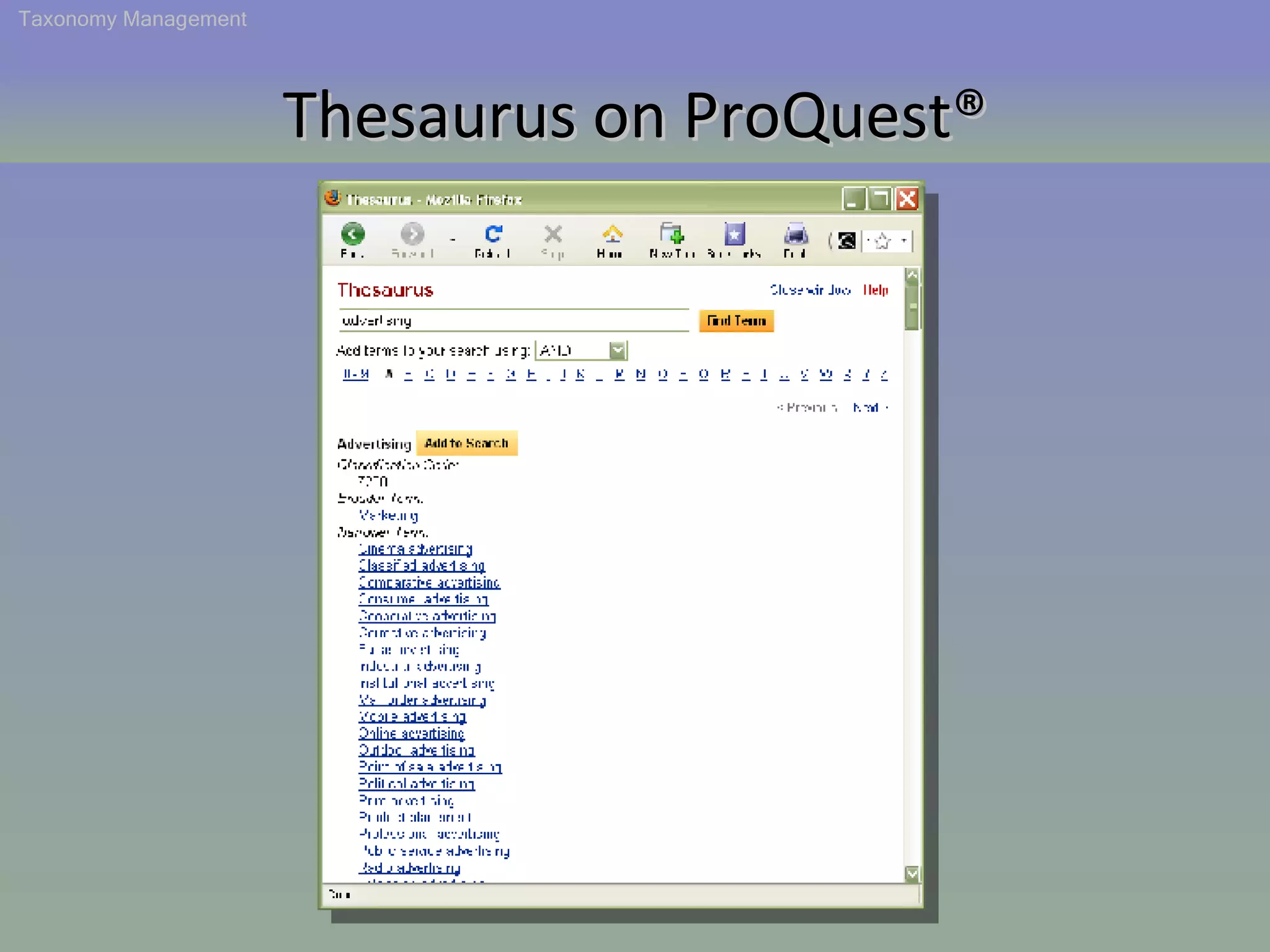 Thesaurus on ProQuest® Taxonomy Management 