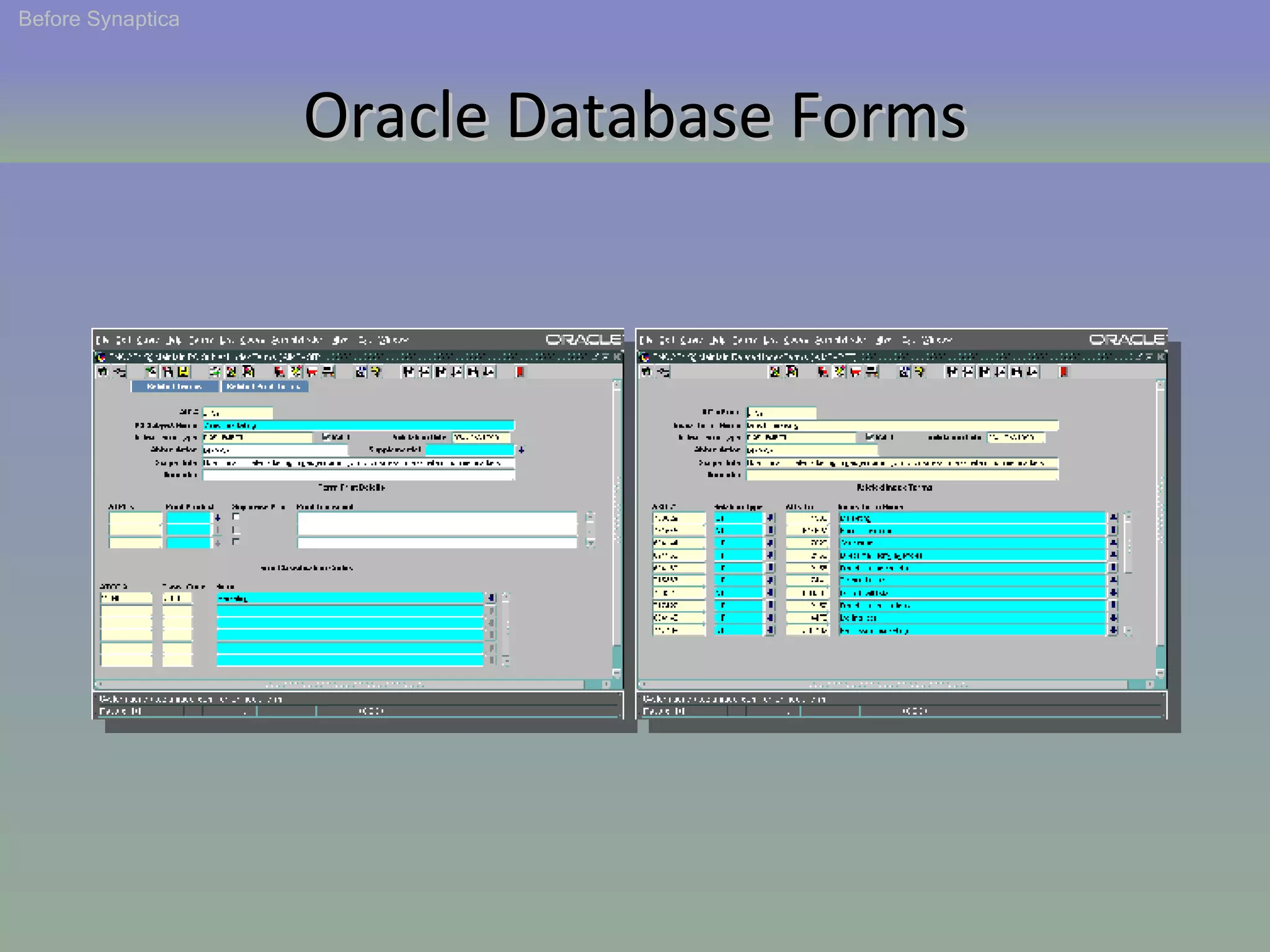 Oracle Database Forms Before Synaptica 