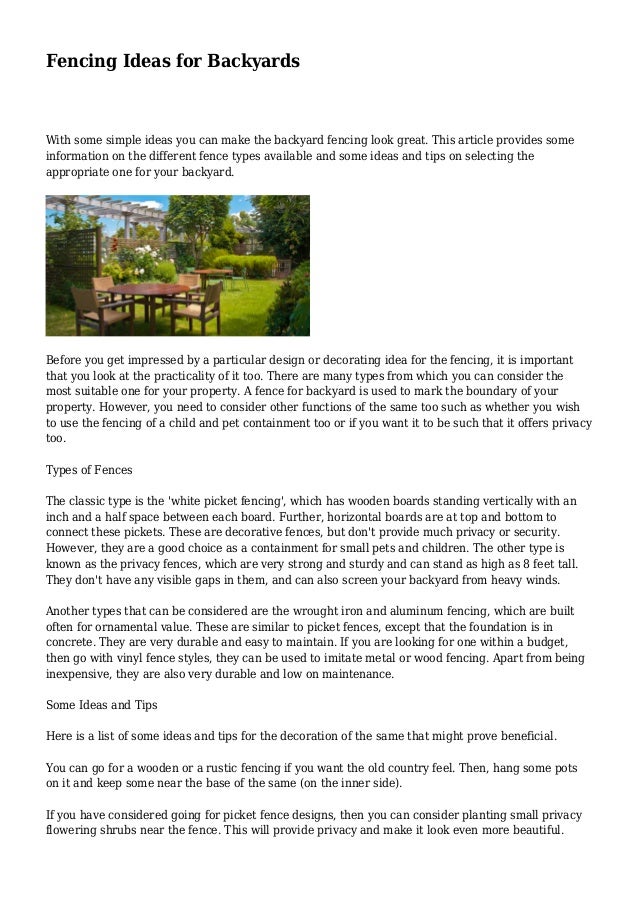Fencing Ideas For Backyards