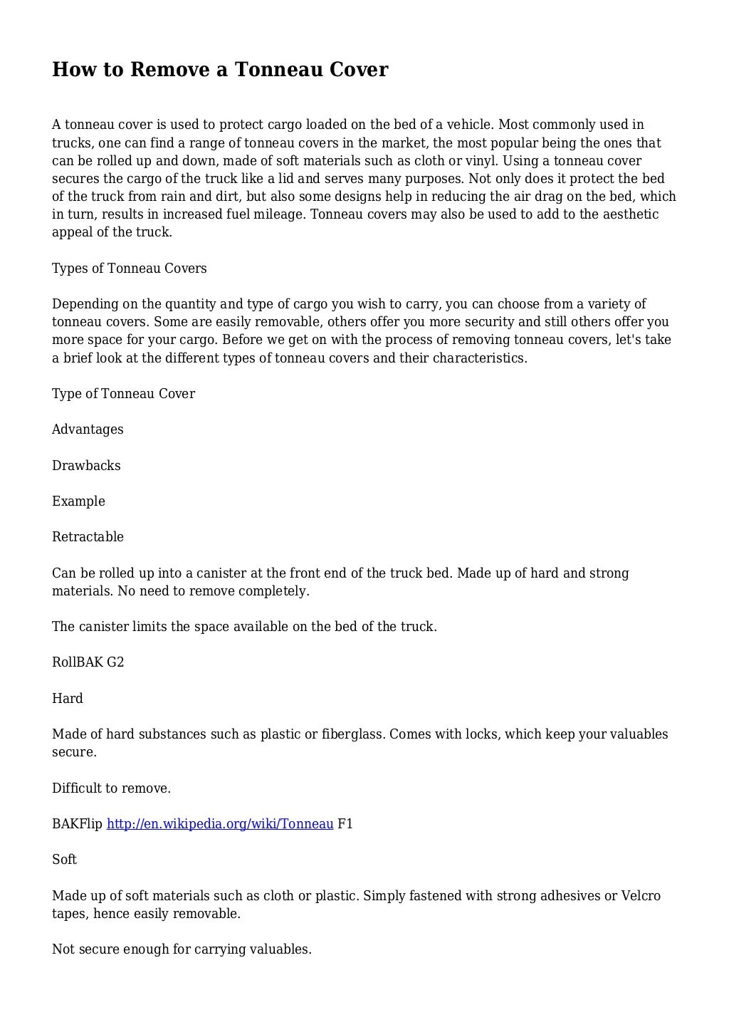 How to Remove a Tonneau Cover