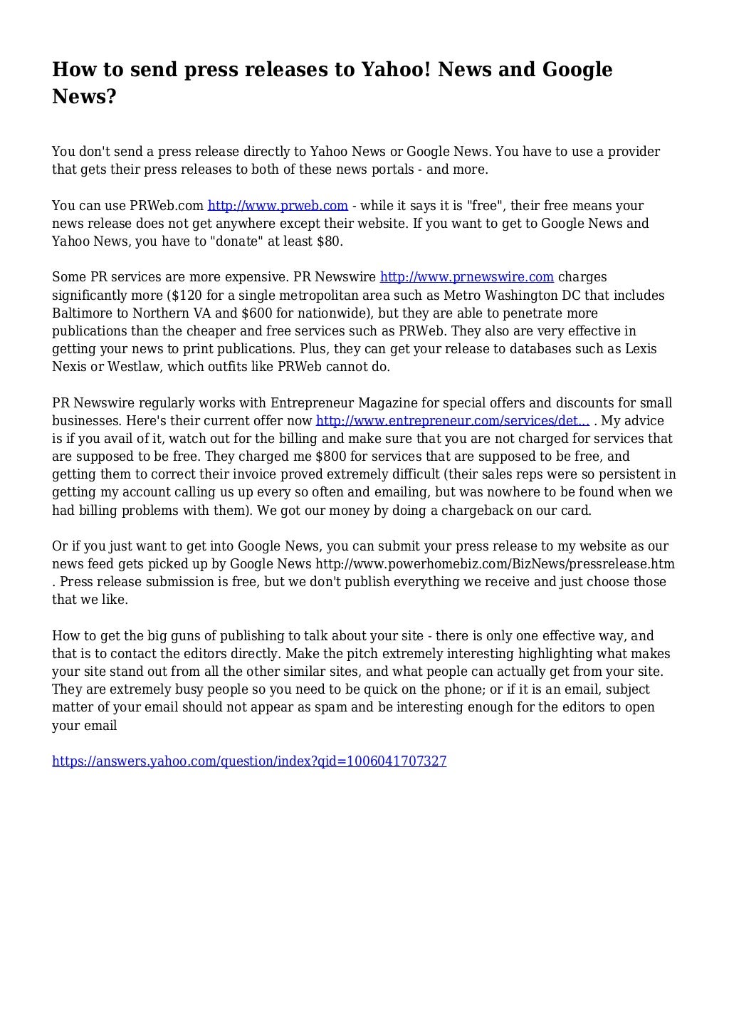 How To Send Press Releases To Yahoo News And Google News