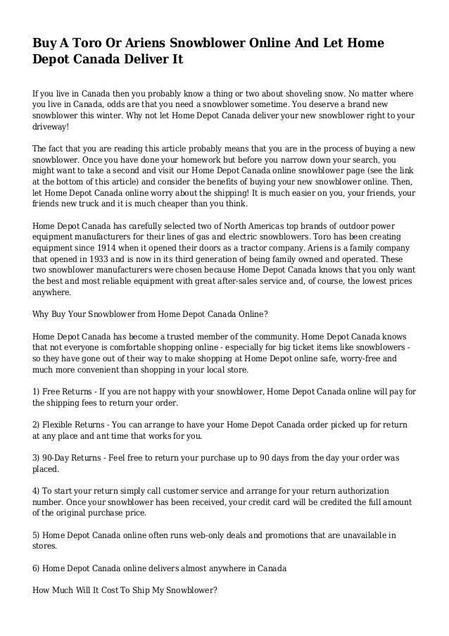 Buy A Toro Or Ariens Snowblower Online And Let Home Depot Canada Deli