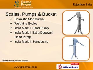 Rajasthan, India


Scales, Pumps & Bucket
   Domestic Mop Bucket
   Weighing Scales
   India Mark II Hand Pump
   Indi...