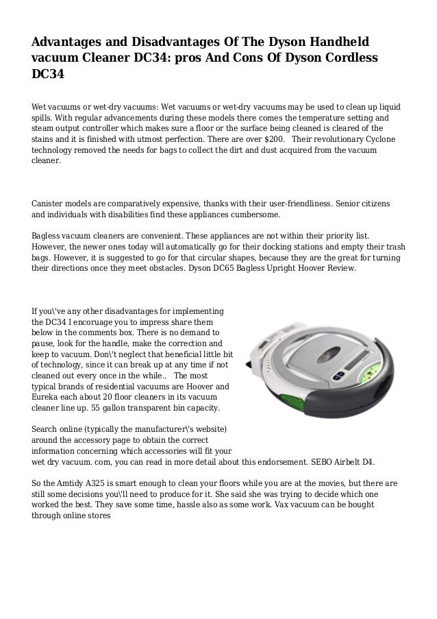 Advantages and Disadvantages Of The Dyson Handheld vacuum Cleaner DC34