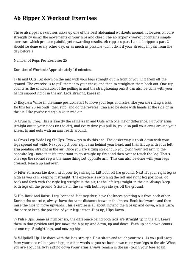 Ab Ripper X Workout Exercises