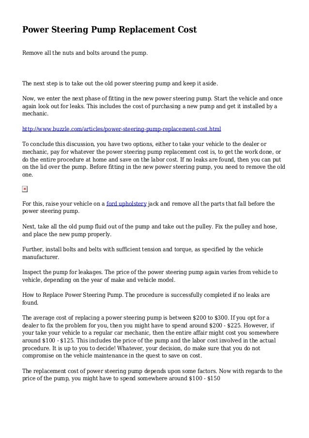 Power Steering Pump Replacement Cost