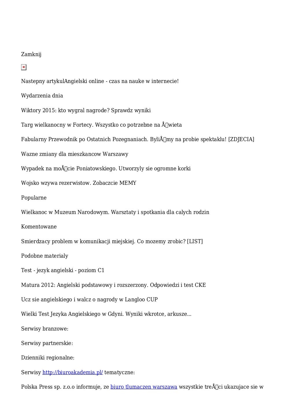 Test - jezyk angielski - poziom B1