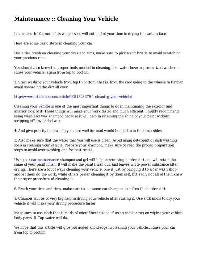 Maintenance Cleaning Your Vehicle