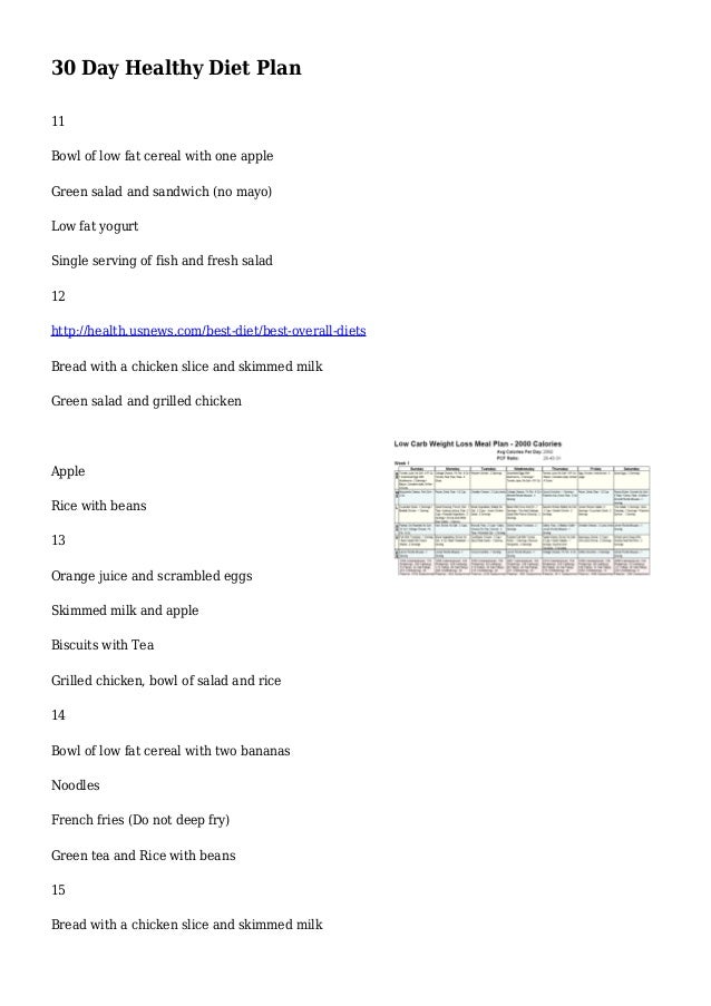 30 days diet plan