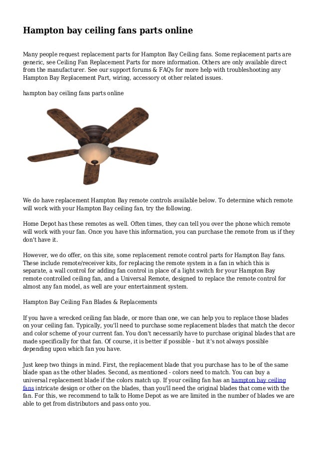 Hampton Bay Ceiling Fans Parts Online