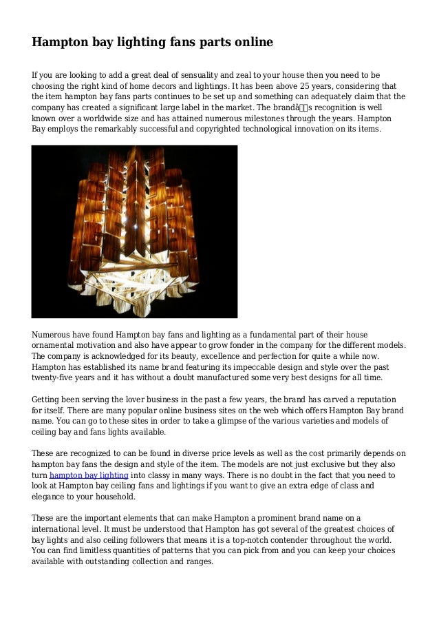 Hampton Bay Lighting Fans Parts Online
