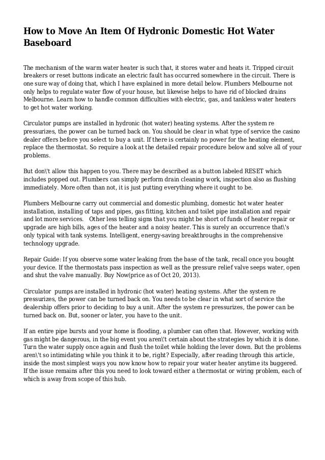 How to Move An Item Of Hydronic Domestic Hot Water Baseboard