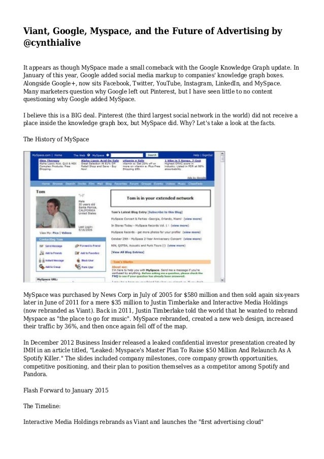 Viant, Google, Myspace, and the Future of Advertising by @cynthialive