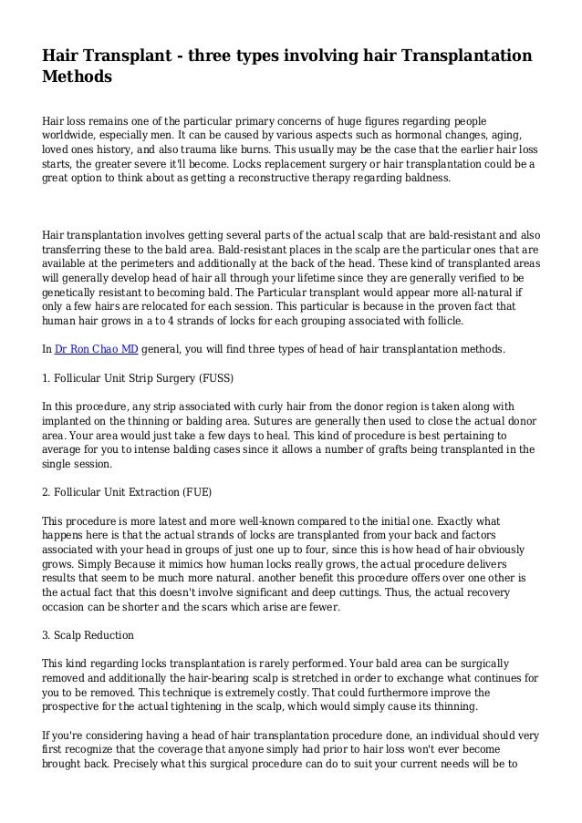 Hair Transplant Three Types Involving Hair Transplantation Methods