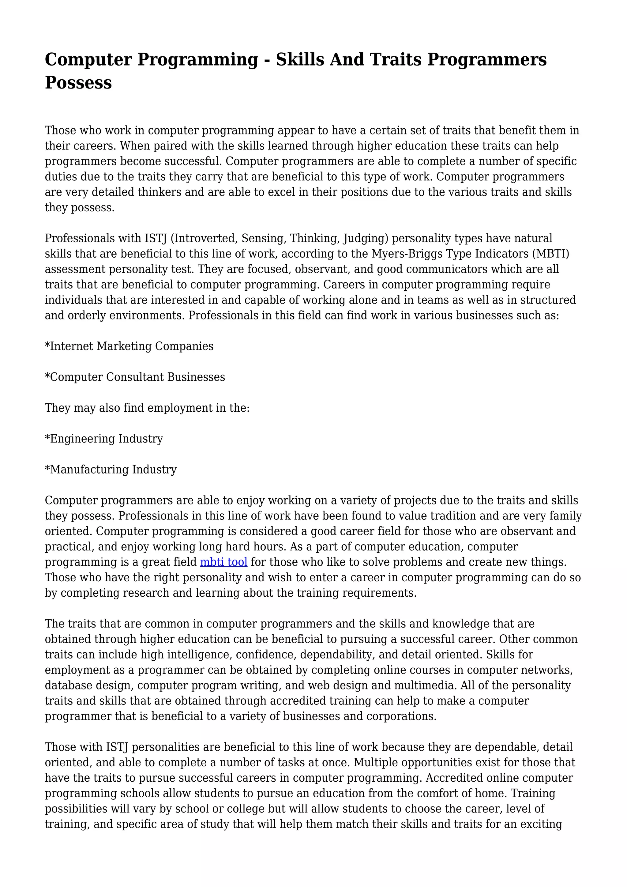 Computer Programming - Skills And Traits Programmers Possess | PDF ...