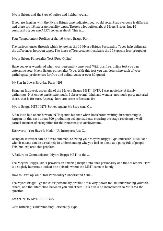 Meyers-Briggs (Personality) Type Inventory (MBTI)