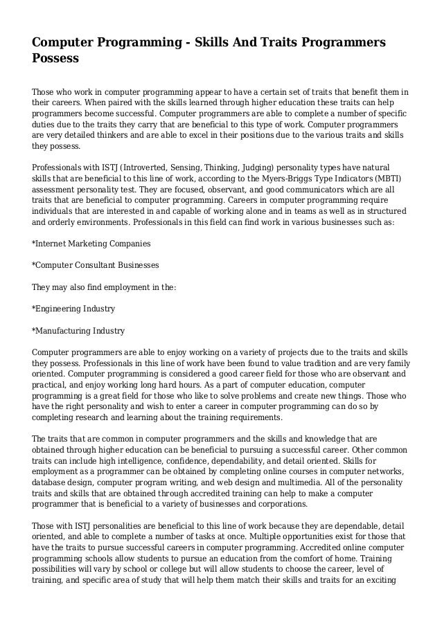 Computer Programming Skills And Traits Programmers Possess