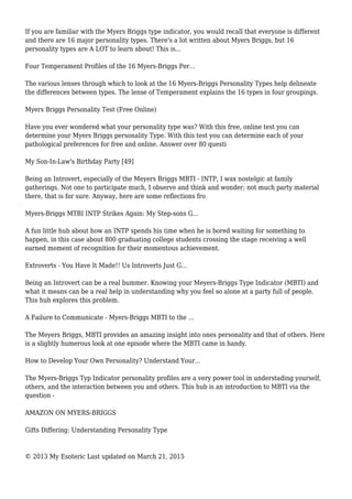 Meyers Briggs Personality Type Inventory Mbti