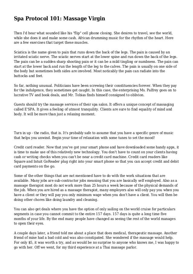 Spa Protocol 101 Massage Virgin