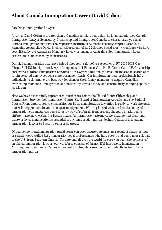 About Canada Immigration Lawyer David Cohen