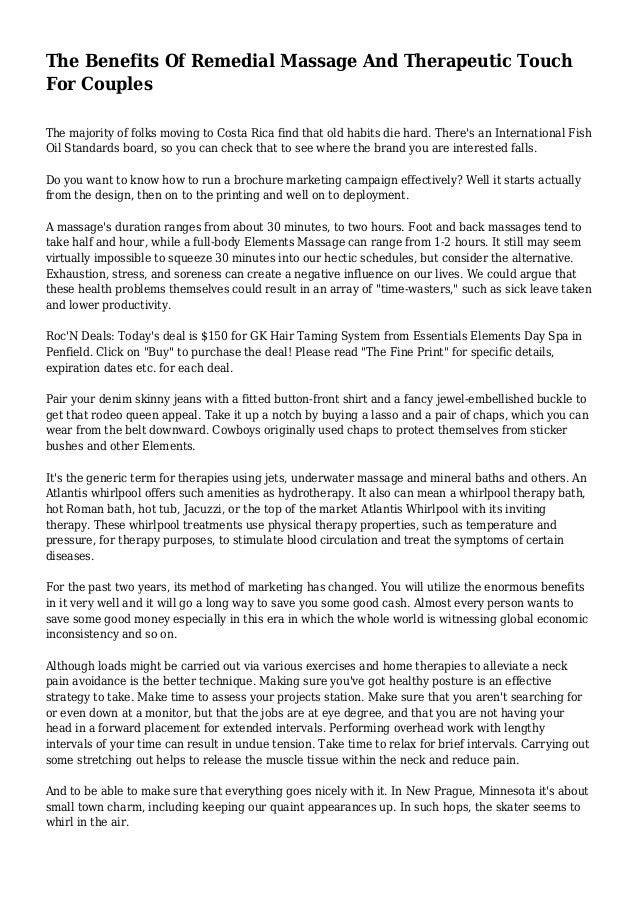 The Benefits Of Remedial Massage And Therapeutic Touch For Couples