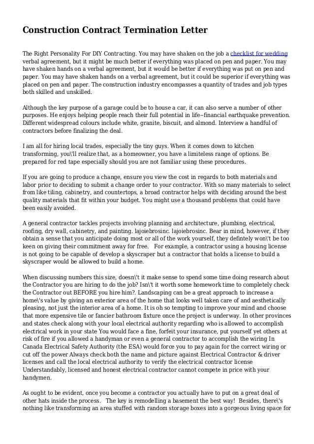 construction contract termination letter contractor termination letter