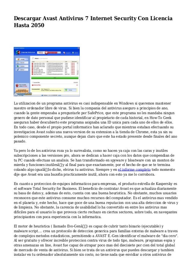 Descargar Avast Antivirus 7 Internet Security Con Licencia 