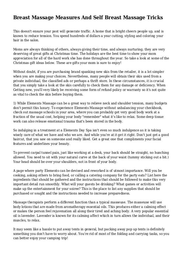 Breast Massage Measures And Self Breast Massage Tricks