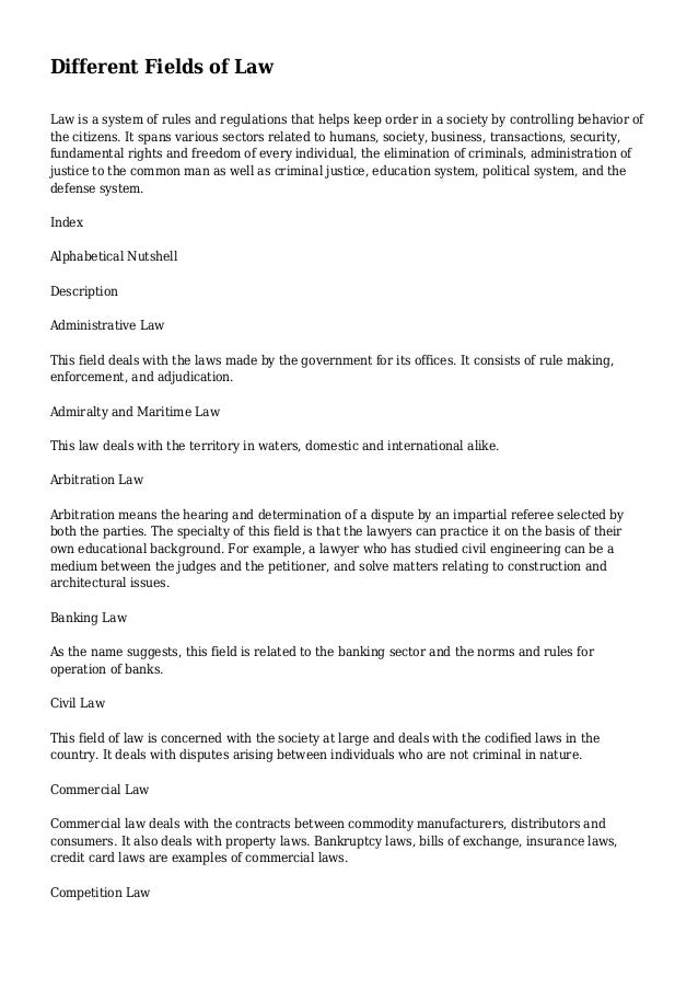 Different Fields of Law