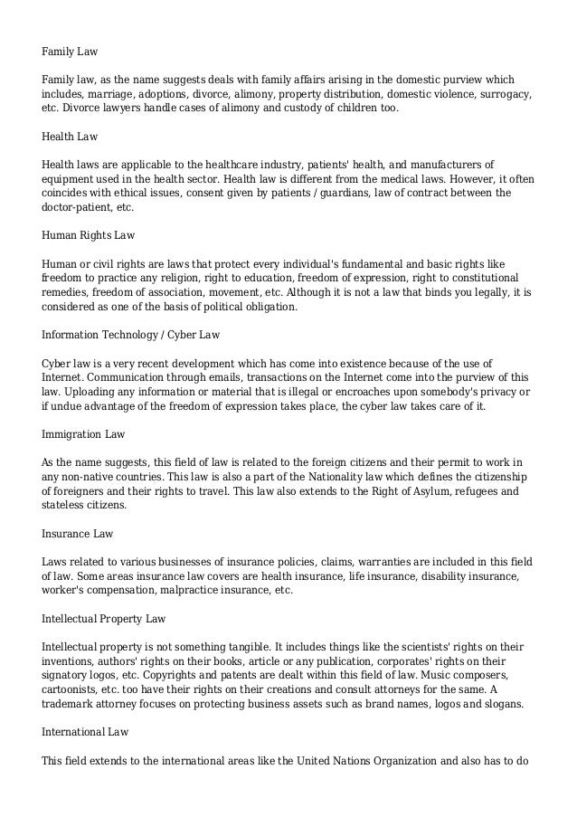 Different Fields of Law