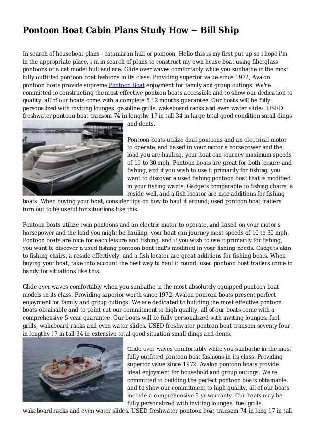 Pontoon Boat Cabin Plans Study How Bill Ship