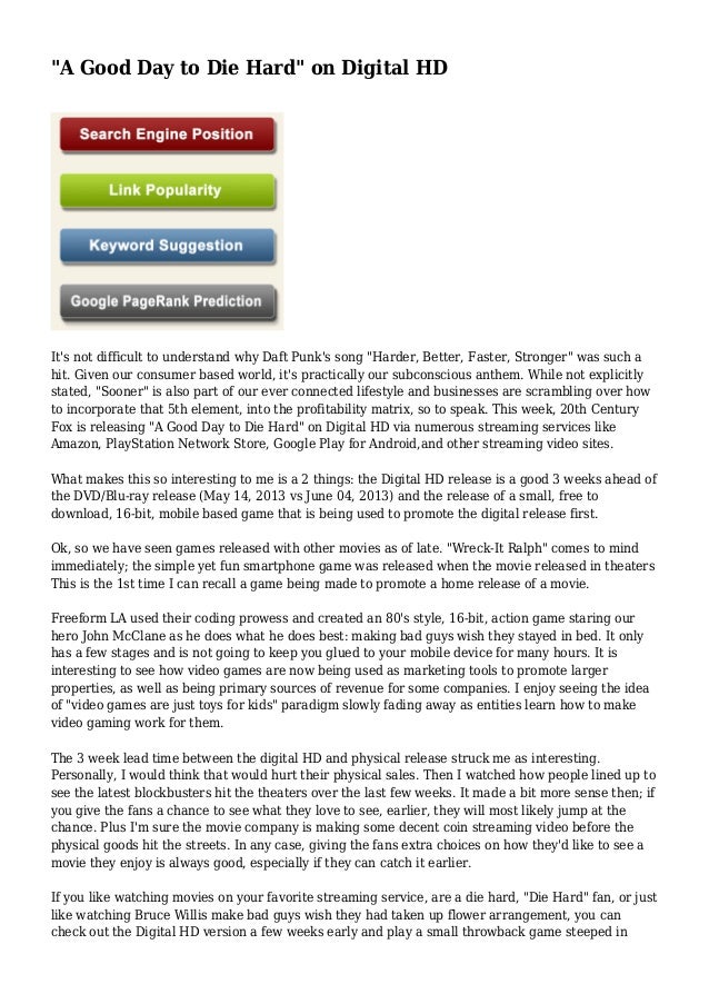 A Good Day To Die Hard On Digital Hd