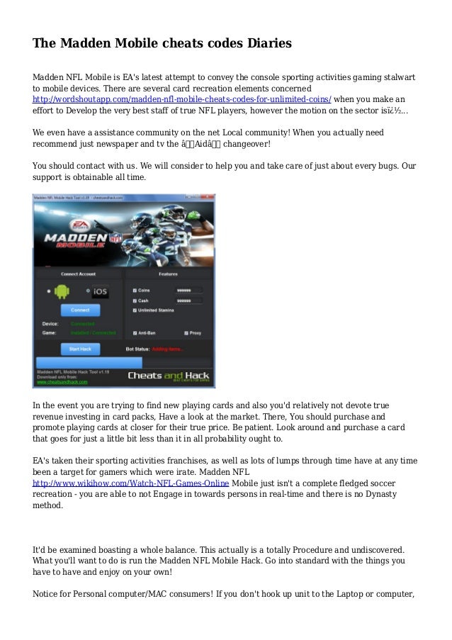 the madden mobile cheats codes diaries