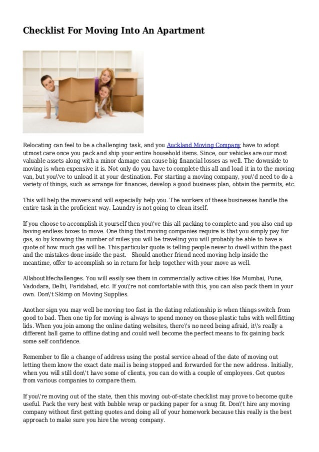 checklist for moving into an apartment relocating can feel to be a challenging task and