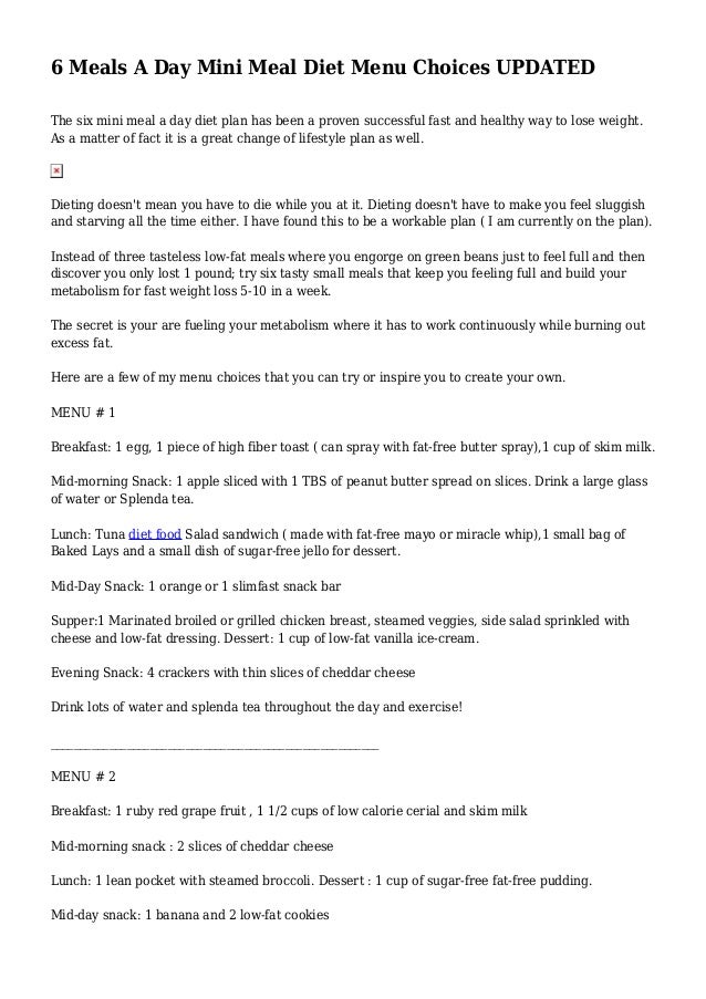 6 Meals A Day Mini Meal Diet Menu Choices UPDATED 6-meals-a-day-mini-meal-diet-menu-choices-updated