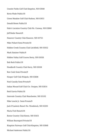 Mark Simister Golf courses in New Hampshire. | PDF