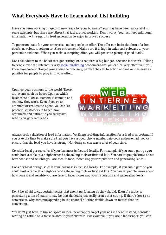 What Everybody Have To Learn About List Building