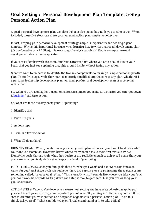 Goal Setting :: Personal Development Plan Template: 5-Step Personal ...