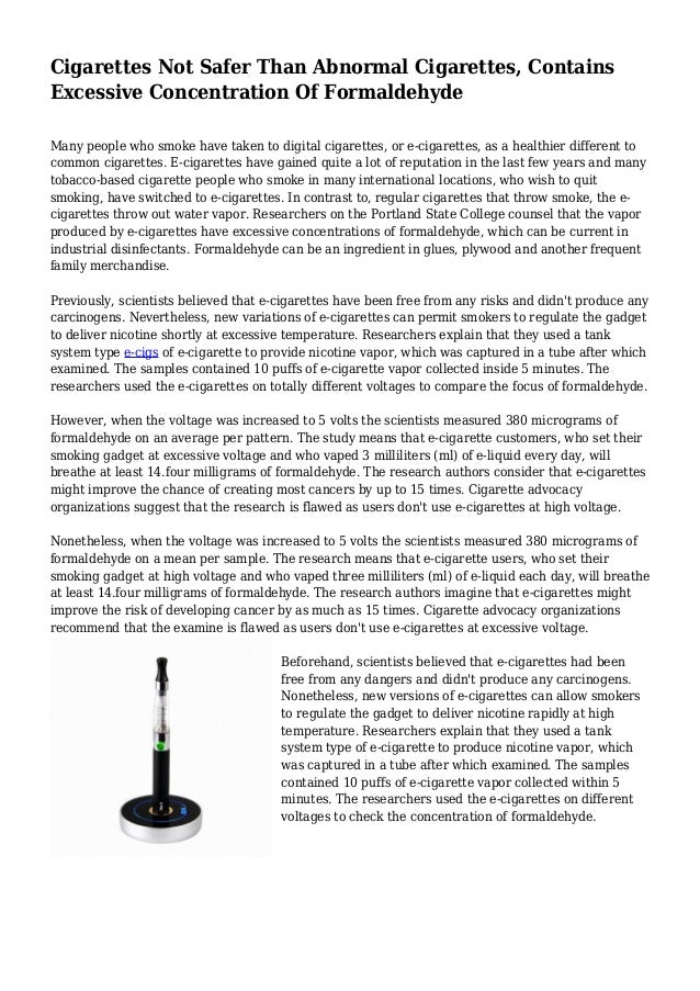 Cigarettes Not Safer Than Abnormal Cigarettes, Contains Excessive