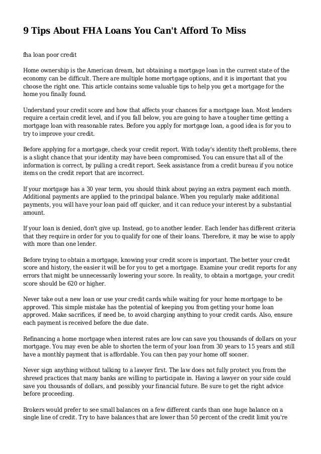 fha poor credit home loan