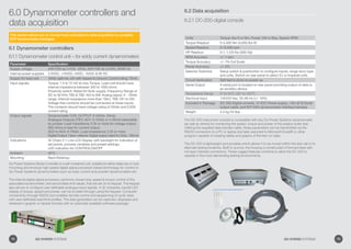 Parameter Specification
Supply voltage 240/120V ac (+10% -20%), 220/110V ac (±10%), 50/60 Hz.
Internal power supplies 3.3VDC, +15VDC, 5VDC, -5VDC  9V DC
Supply for load-cell 10Vdc spilt into ±5V with respect to Ground. Current rating: 75mA.
Input signals: Torque: 1.5 to 12 mV at max Torque, Load-cell should have
internal impedance between 350 to 1000 ohms
Proximity switch: Rated for 9vdc supply. Frequency Range of
DC to 50 KHz TB3  TB2: AI3 to AI6: Analog signal, 0 - 10Vdc
range. Internal impedance more than 10kΩ. TB5: DI1 to DI5:
Voltage free contacts should be connected at these inputs.
The contacts should have voltage rating of 24Vdc and 0.05A
current rating
Output signals: Dynamometer COIL OUTPUT: 0-24Vdc, 5Amp.
Analogue Outputs (TB1): AO1: 0-10Vdc or 4-20mA selectable
by jumper. Load impedance: 2.2k or more for voltage output,
500 ohms or less for current output.
AO2 to AO4: 0-10Vdc. Load impedance: 2.2k or more.
Digital Output: Open collector Digital output rated for 5Vdc, 100mA.
Indications 32 Chars X 1 Line LCD Display with backlight for indication of
set points, process variables and preset settings.
LED indication for CONTROLON/OFF
Ambient 40°C
Mounting Rack/Desktop.
Go Power Systems Brake Controller is a self-contained unit, suitable for either table-top or rack
mounting and employs high speed digital signal processor based technology for control of
Go Power Systems dynamometers such as eddy current and powder dynamometers etc.
The internal digital signal processor, performs closed loop speed  torque control of the
associated dynamometer, and annunciates limit values, that are set on its keypad. The keypad
also serves to configure user-definable analogue input signals. A 32 character, backlit LED
display of torque, speed and power, can be scrolled through using the keypad. Computer
connectivity through RS232 port enables remote control and sequencing of cyclic tests
with user-definable load-time profiles. The data generated can be captured, displayed and
retrieved in graphic or tabular formats with an optionally available software package.
6.0 Dynamometer controllers and
data acquisition
6.1 Dynamometer controllers
6.1.1 Dynamometer control unit – for eddy current dynamometers
This section allows you to choose from controllers to data acquisition to complete
EDP dynamometer packages.
6.2 Data acquisition
6.2.1 DC-200-digital console
The DC-200 instrument console is compatible with any Go Power Systems dynamometer
(as well as others) for monitoring the speed, torque and power of the engine under test.
Utilizing the supplied data transfer cable, these parameters can be transmitted via the
RS232 connection to a PC or laptop and later exported to Microsoft Excel® or other
program capable of creating tables and graphs of the test run data.
The DC-200 is lightweight and portable which allows it to be moved within the test cell or to
alternate testing locations. Built to survive, the housing is constructed of formed steel with
mil-spec harness connectors. These rugged features combine to allow the DC-200 to
operate in the most demanding testing environments.
Units Torque: lbs-ft or Nm, Power: kW or Bhp, Speed: RPM
Torque Readout 0-5,400 Nm (4,000 lbs-ft)
Speed Readout 0-15,000 rpm
HP Readout 0-1, 1,125 Kw (500 Hp)
RPM Accuracy +/- 1 rpm
Torque Accuracy +/- 1% Full Scale
Power Accuracy +/- 2%
Selector Switches Setup switch  pushbutton to configure inputs, range dyno type
and units. Switch on rear panel to select S.I or Imperial units
Circuit Verification Self-test is done on power up
Serial Output A serial port is located on rear panel providing output of data to
an ancillary device
Temperature Range 0° to 50°C, (32° to 120°F)
Electrical Input 110/220 Vac, 50-60 Hz (+/- 10%)
Included in Package DC-200 Digital console, 12 VDC Power supply, 1.8m (6 ft) Serial
output cable, and IKIT-XXX dynamometer interface harness.
Weight 4.5 kg (10 lbs)
74 GO POWER SYSTEMS 75GO POWER SYSTEMS
 