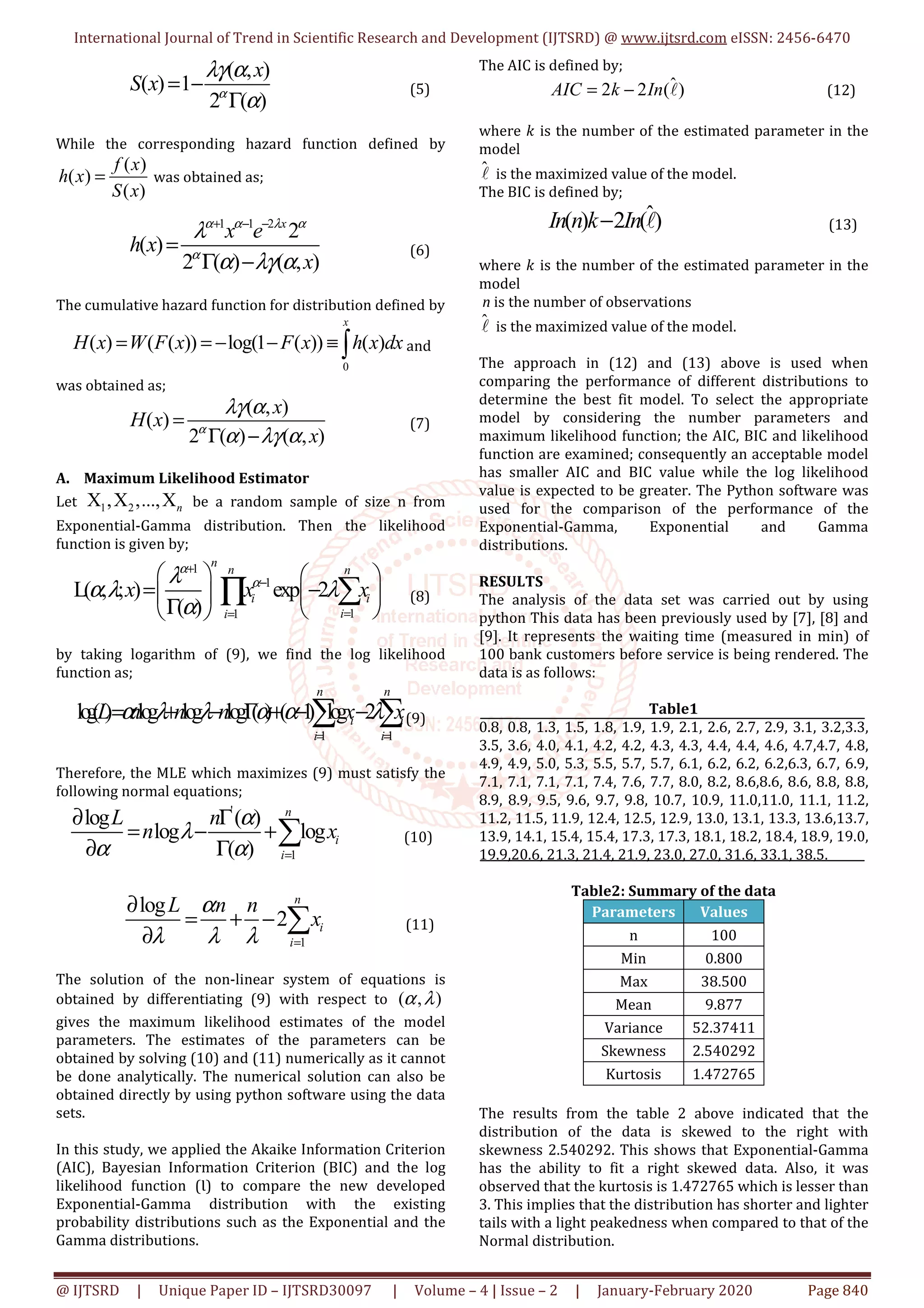 Application of Exponential Gamma Distribution in Modeling Queuing Data ...