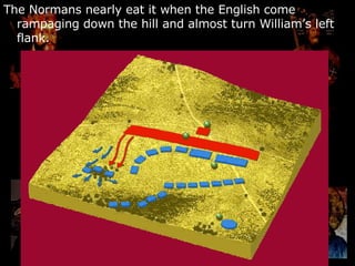 The Normans nearly eat it when the English come rampaging down the hill and almost turn William’s left flank. 