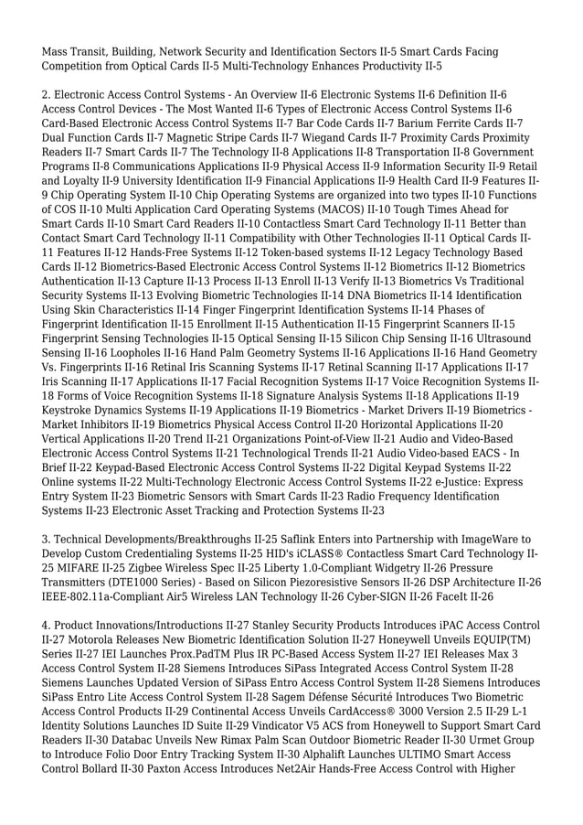 Focus on the World Electronic Access Control Systems Market