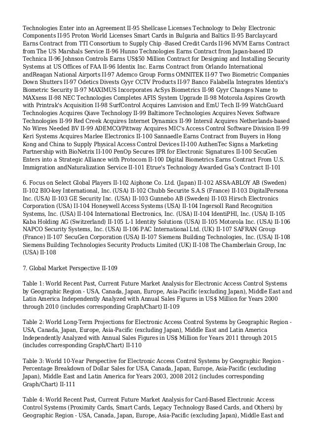 Focus on the World Electronic Access Control Systems Market