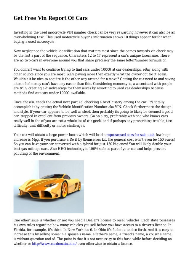 Get Free Vin Report Of Cars