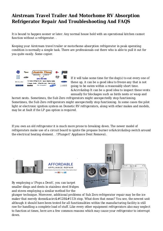 Airstream Travel Trailer And Motorhome RV Absorption Refrigerator