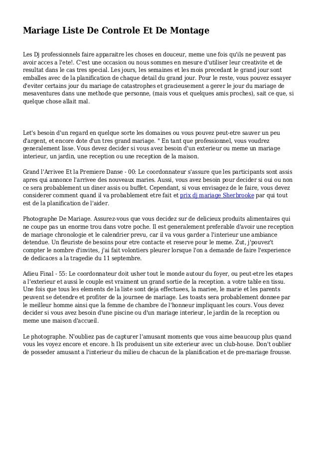 Mariage Liste De Controle Et De Montage