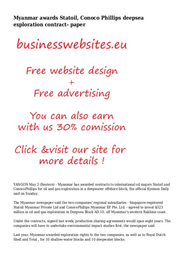 Myanmar Awards Statoil Conoco Phillips Deepsea Exploration Contract